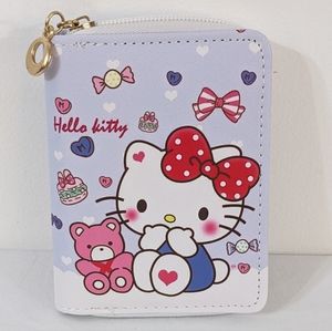 Hello Kitty With Hearts Sanrio Kawaii Small Zip Around Wallet Coin Purse, NEW